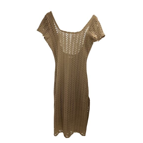 Oneill Beige Crochet Short Sleeve Maxi Swim Coverup M Beachy Cruise‎ Vacation - Picture 1 of 9